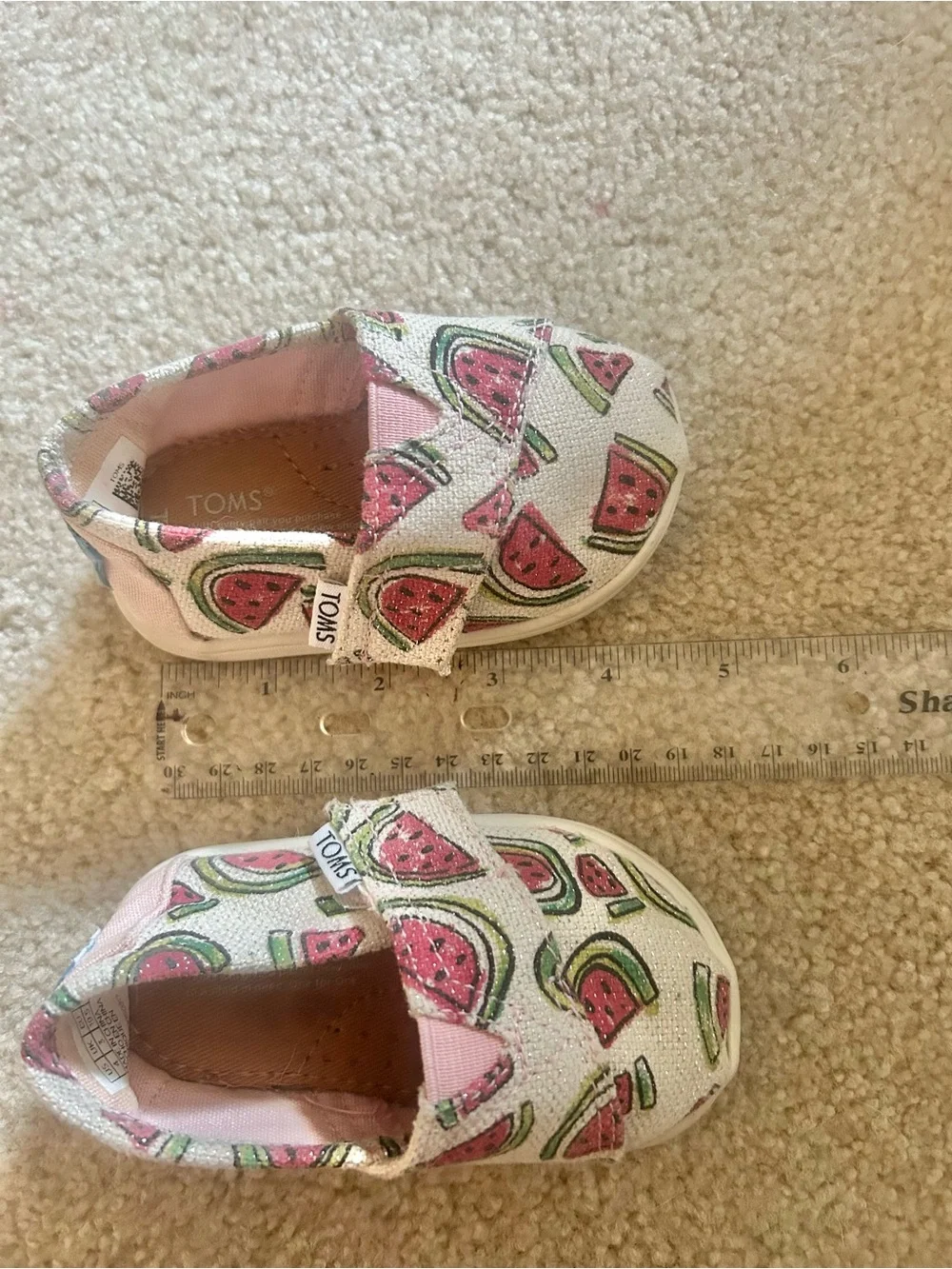 Toms White Canvas baby Watermelon Print Slip-On Shoes